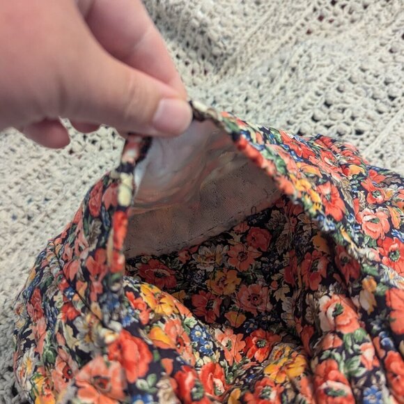 Vintage Wooden Handle Bag Fabric Bermuda Bag Floral Boho MCM Cottage Core - Picture 3 of 7